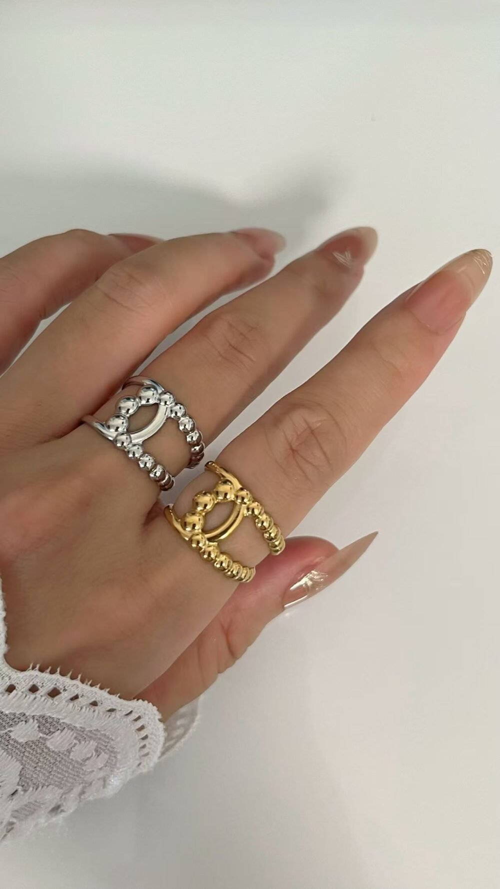 Adjustable Chunky Statement Band Double C Ring - Image 2