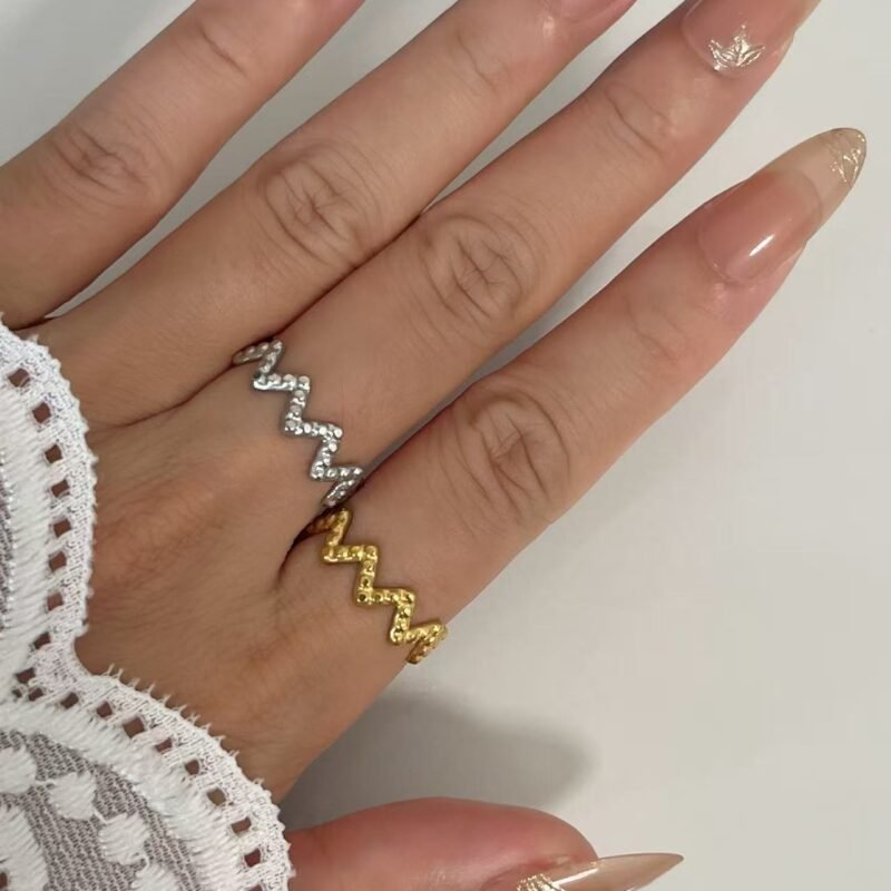 Beaded Texture Zigzag Open Ring