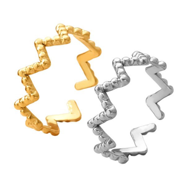 Beaded Texture Zigzag Open Ring