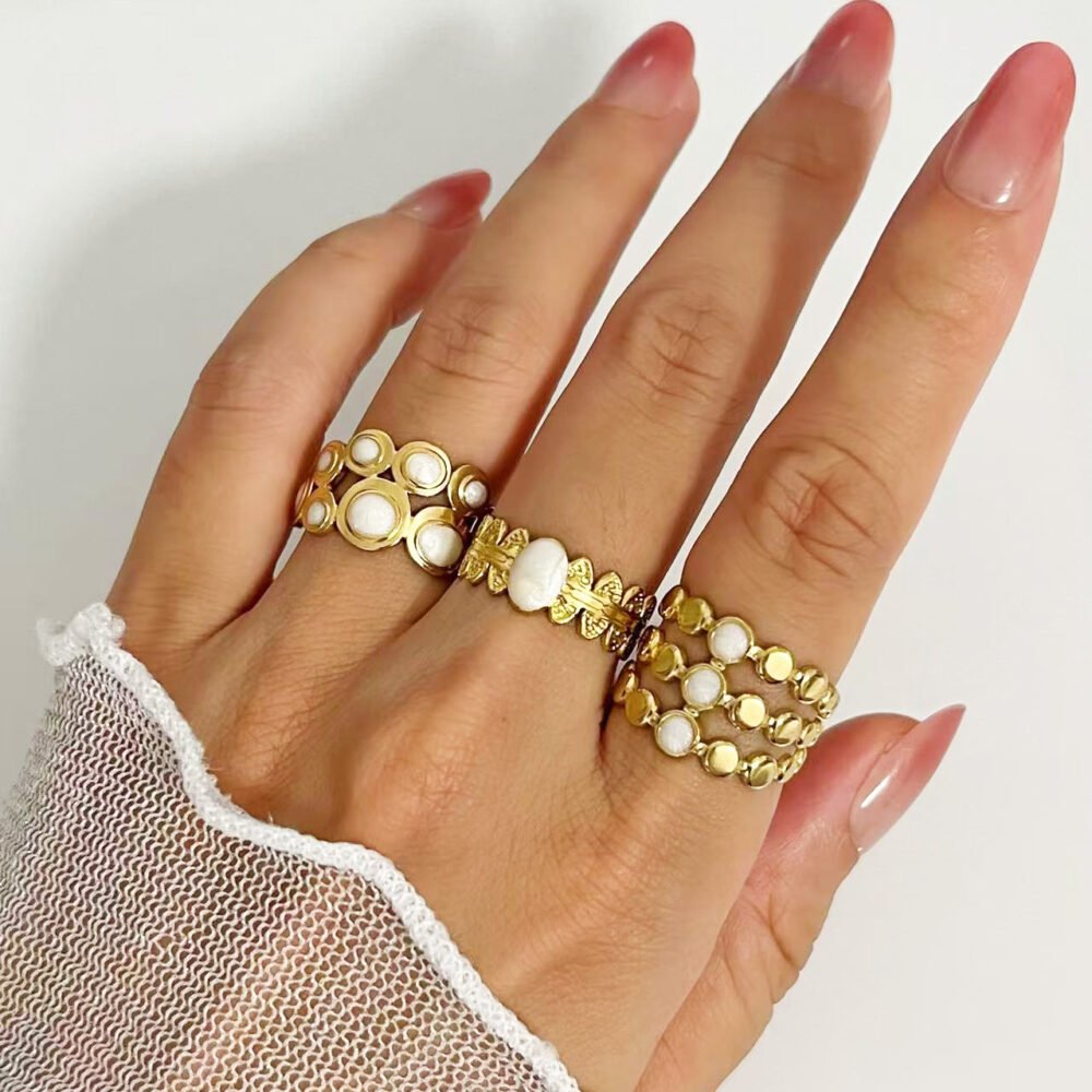 Dot Enamel 18K Gold Open Ring - Image 2