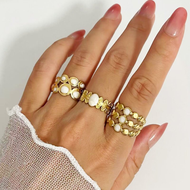 Dot Enamel 18K Gold Open Ring