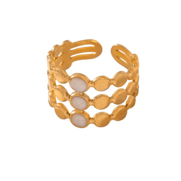 Dot Enamel 18K Gold Open Ring