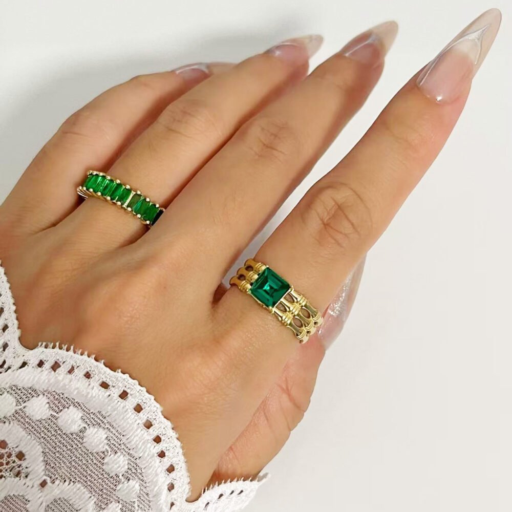 Emerald Bamboo Cage Open Ring - Image 2