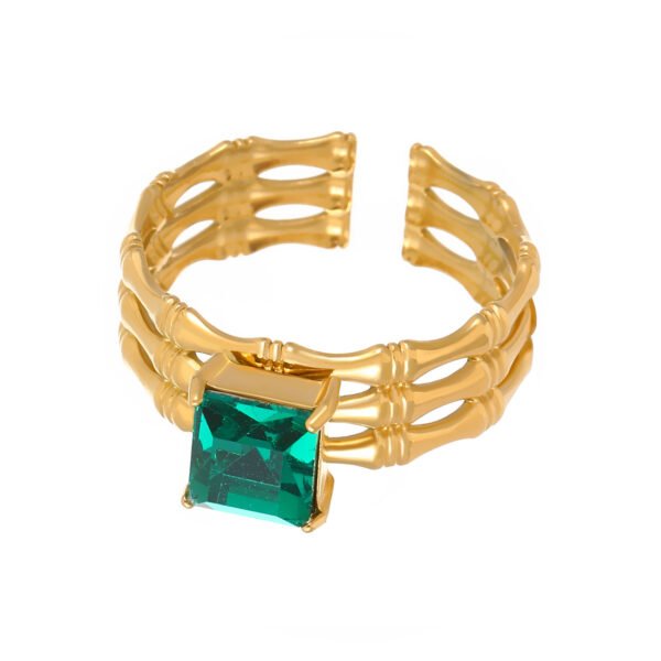 Emerald Bamboo Cage Open Ring