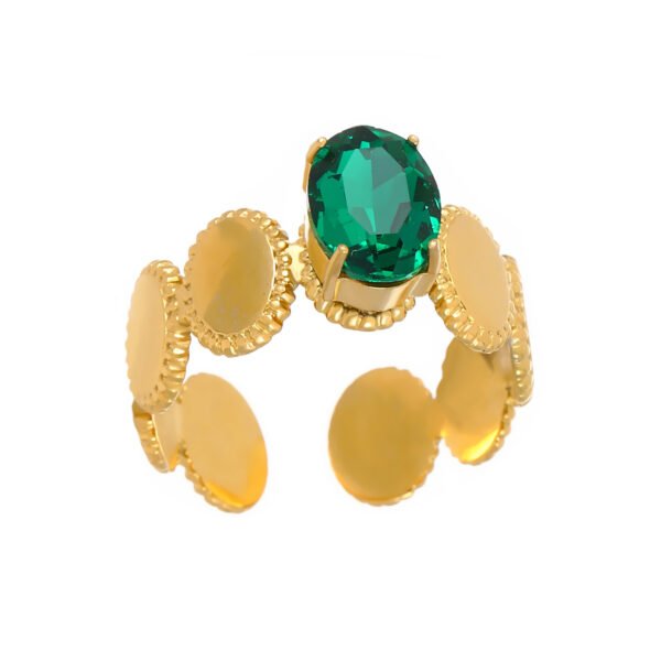 Emerald Coin Chain Open Ring