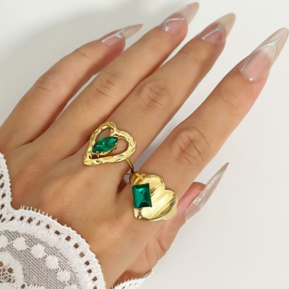 Emerald Heart Cutout Open Ring - Image 2