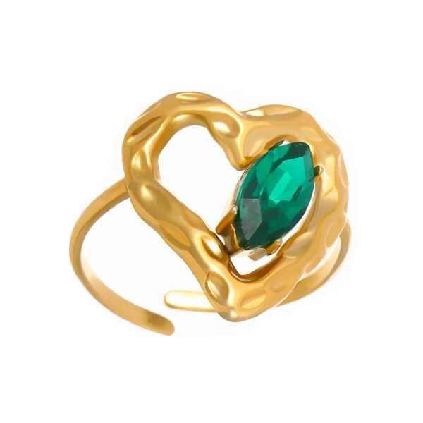 Emerald Heart Cutout Open Ring