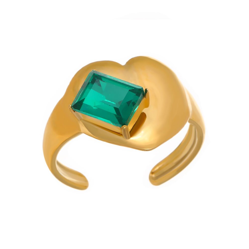 Emerald Stone Heart Statement Ring