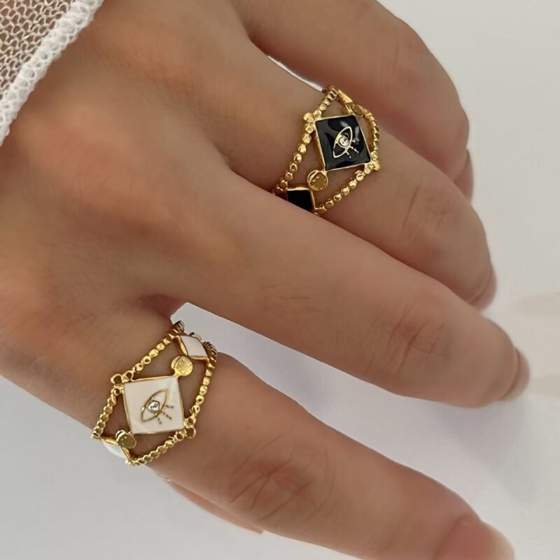 Enamel Open Band Evil Eye Protection Ring