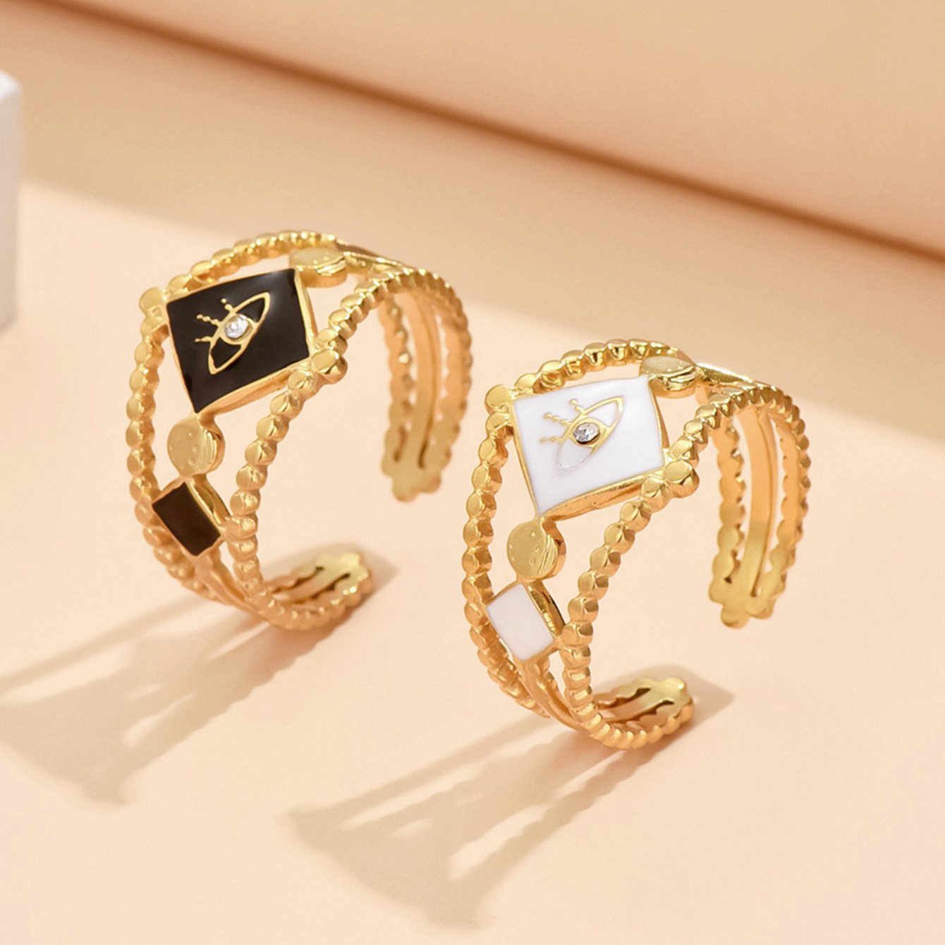 Enamel Open Band Evil Eye Protection Ring