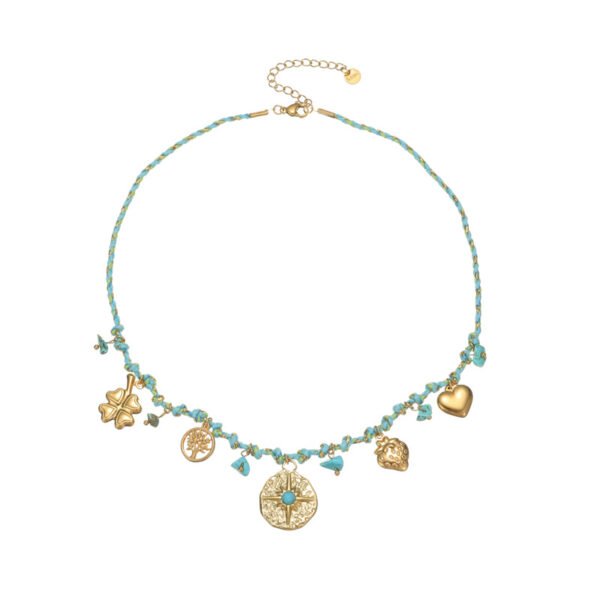 Gold Boho Turquoise Braided Charm Necklace