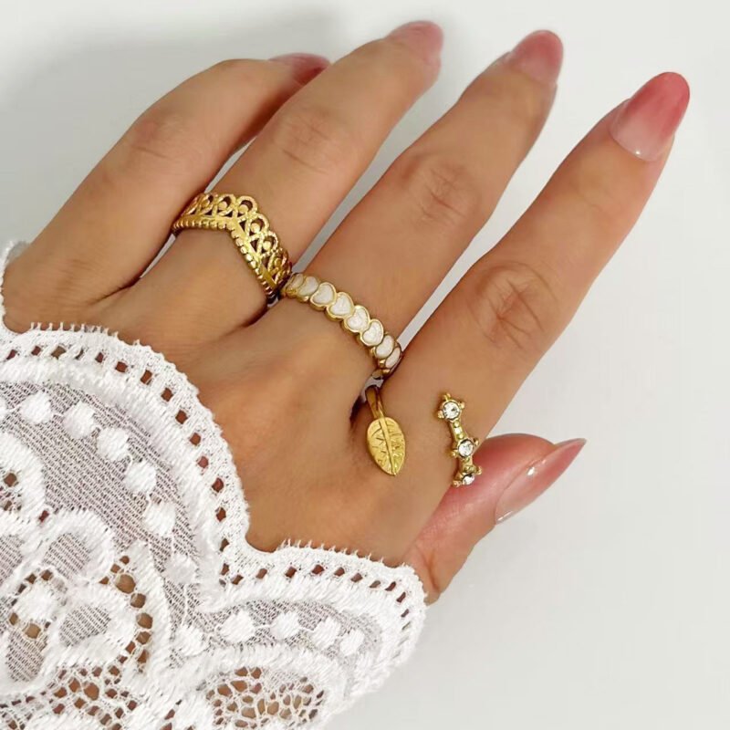 Gold Heart Enamel Open Ring