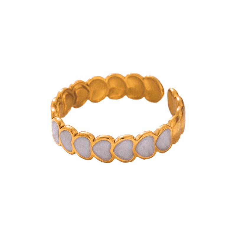 Gold Heart Enamel Open Ring