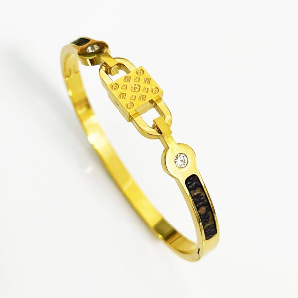 Gold Lock Charm Bangle with Clover Print