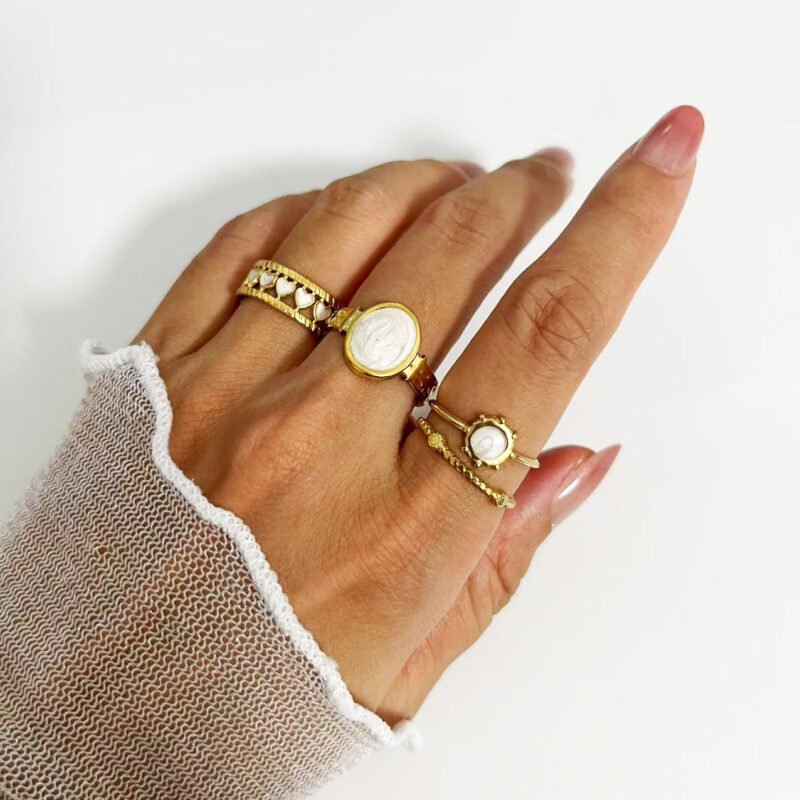 Gold Plated Enamel Layered Open Ring