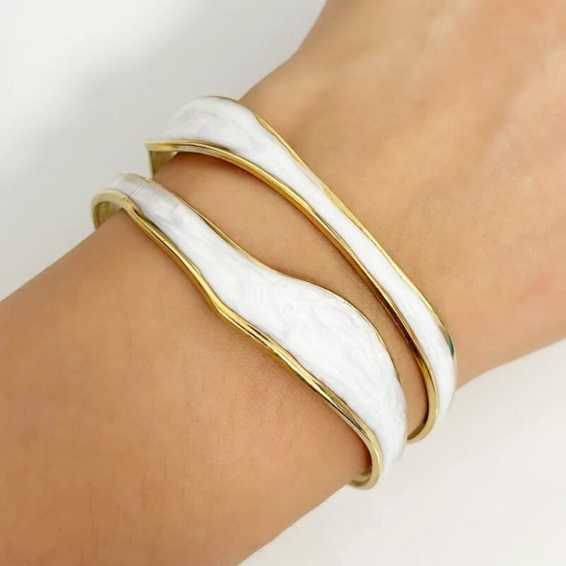 Gold Wave Enamel Open Bangle