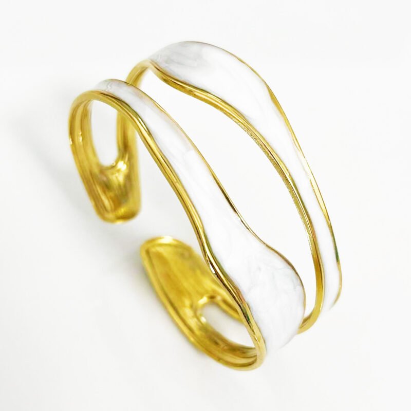 Gold Wave Enamel Open Bangle