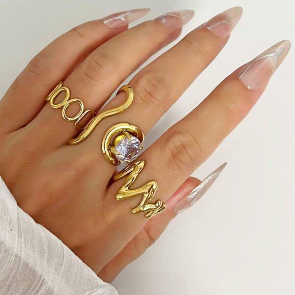 Golden Zircon Wave Ring