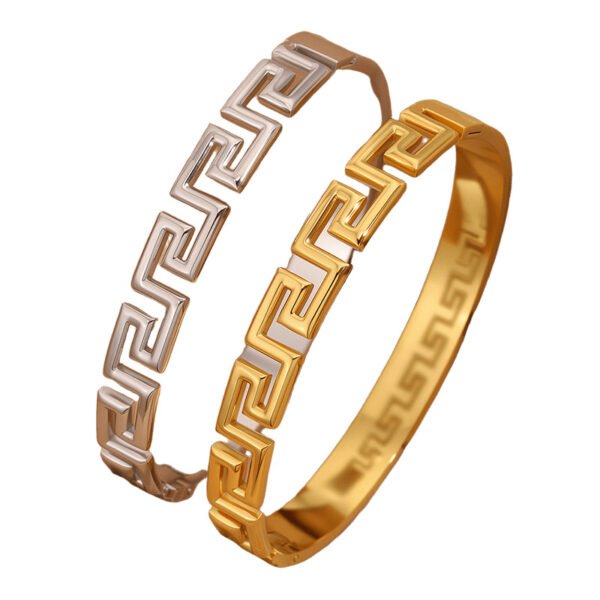Greek Key Titanium Steel Bangle Bracelet