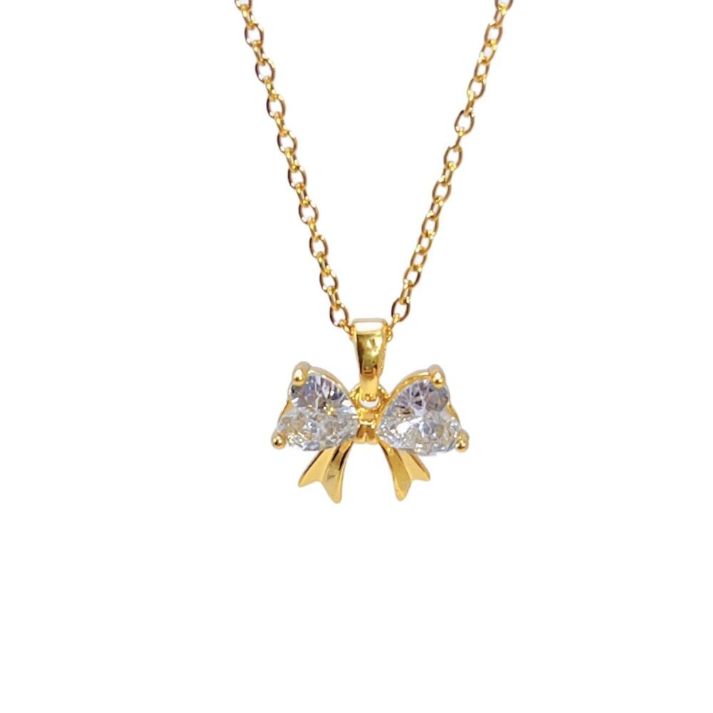 Heart Zircon Bowknot Gold Necklace