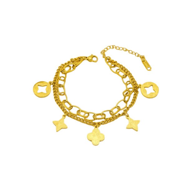 Layered Clover Charm 18K Gold Bracelet