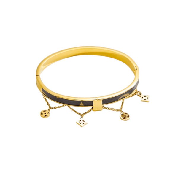 Leather Clover Charm 18K Gold Bangle