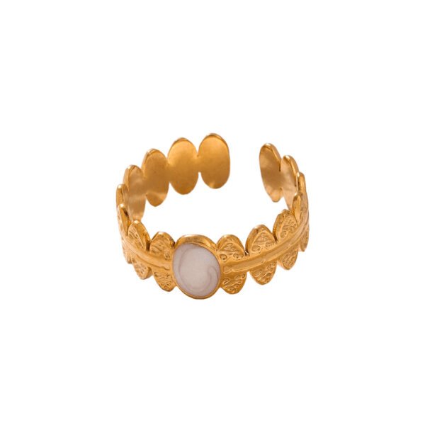 Scalloped Enamel 18K Gold Open Ring