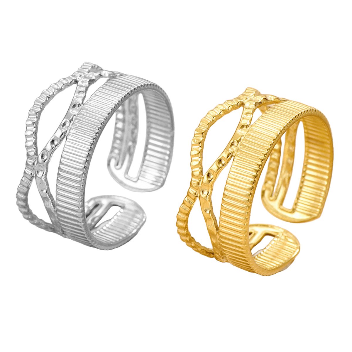 Vintage Textured Multi-Band Open Ring