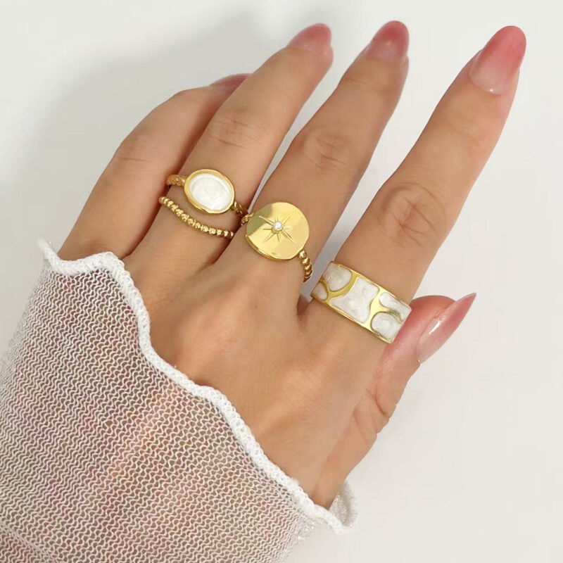 White Enamel Cutout Wide Band Ring