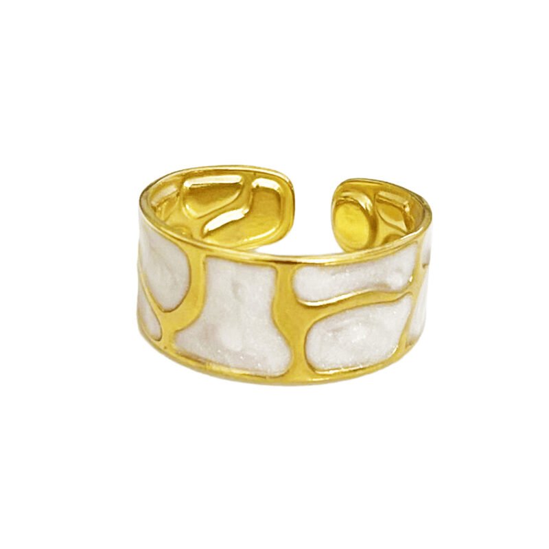 White Enamel Cutout Wide Band Ring