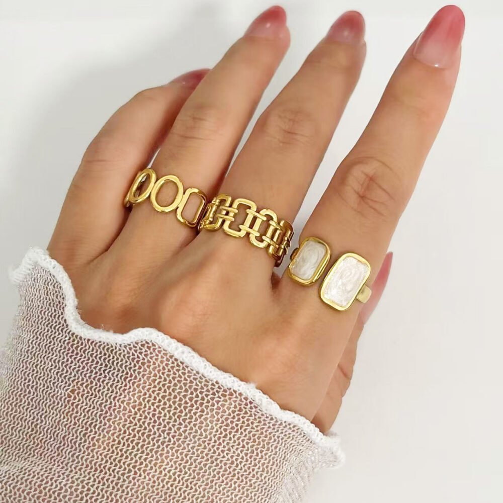 White Enamel Double Stone Open Ring - Image 2