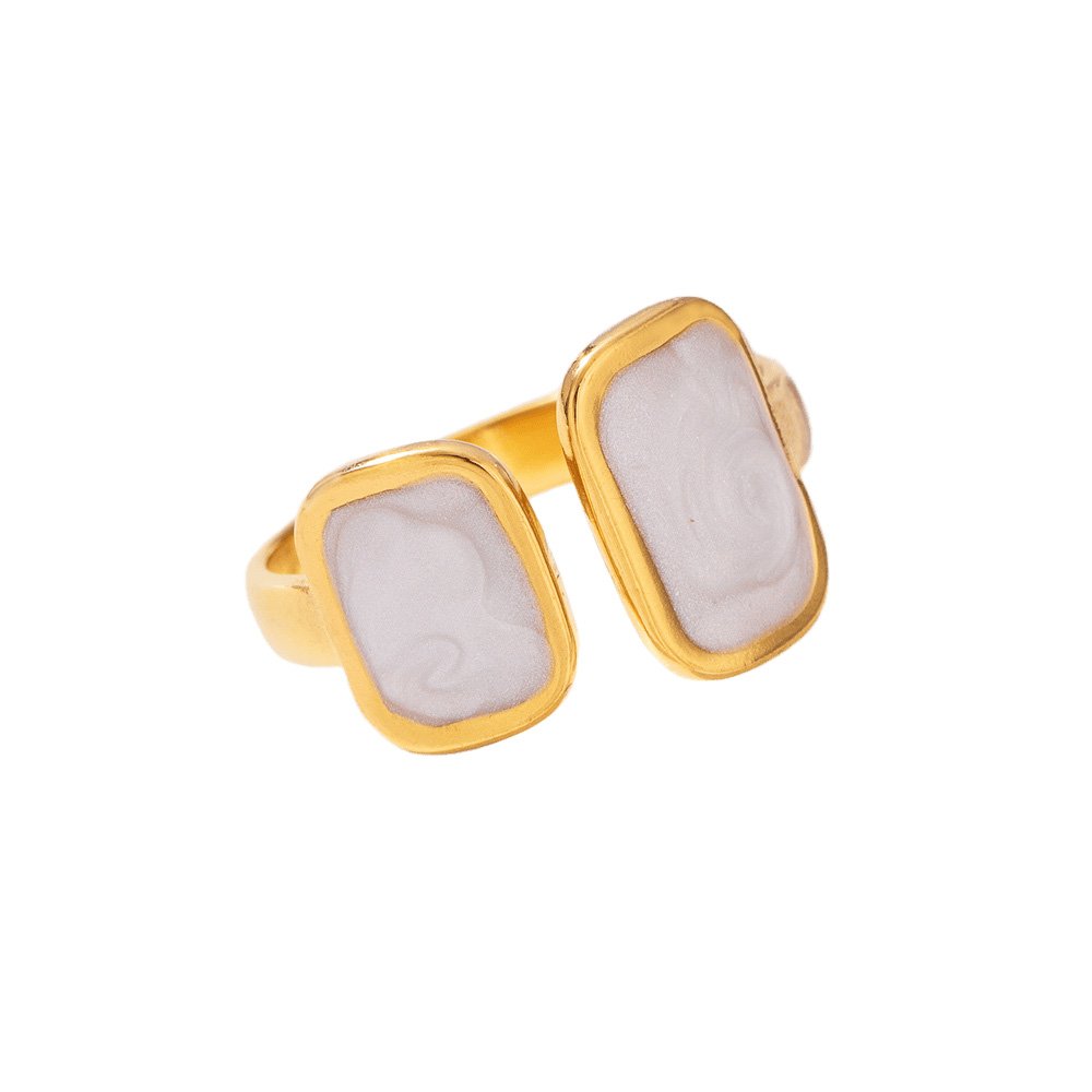 White Enamel Double Stone Open Ring