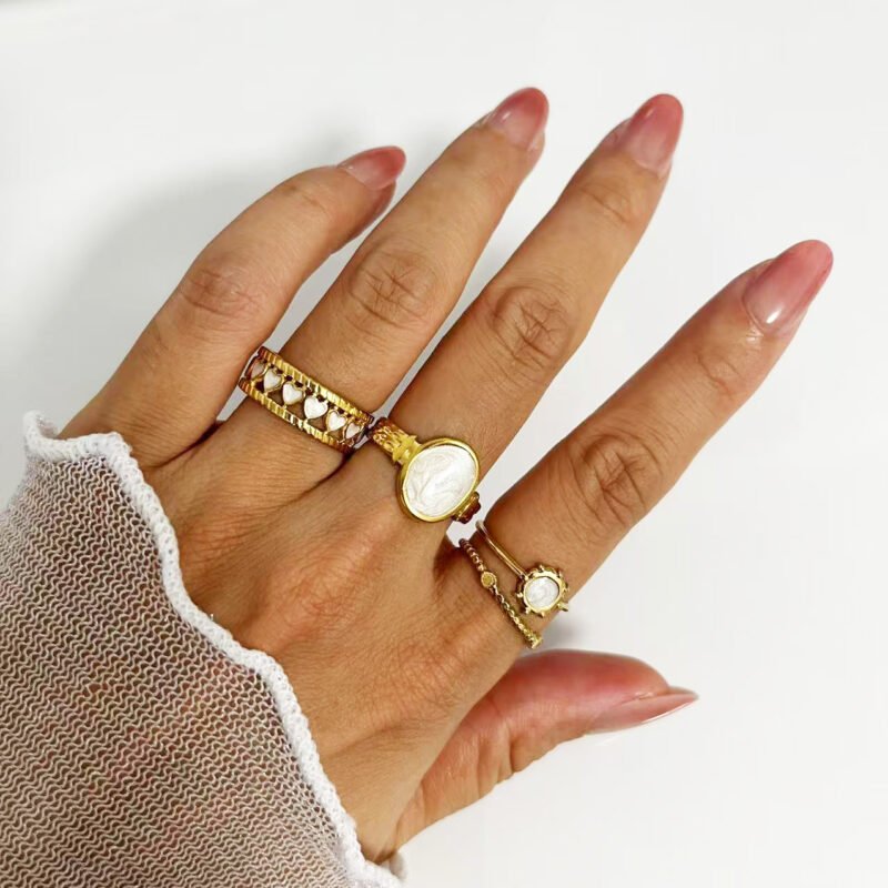White Enamel Textured Open Ring