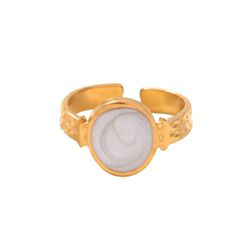 White Enamel Textured Open Ring