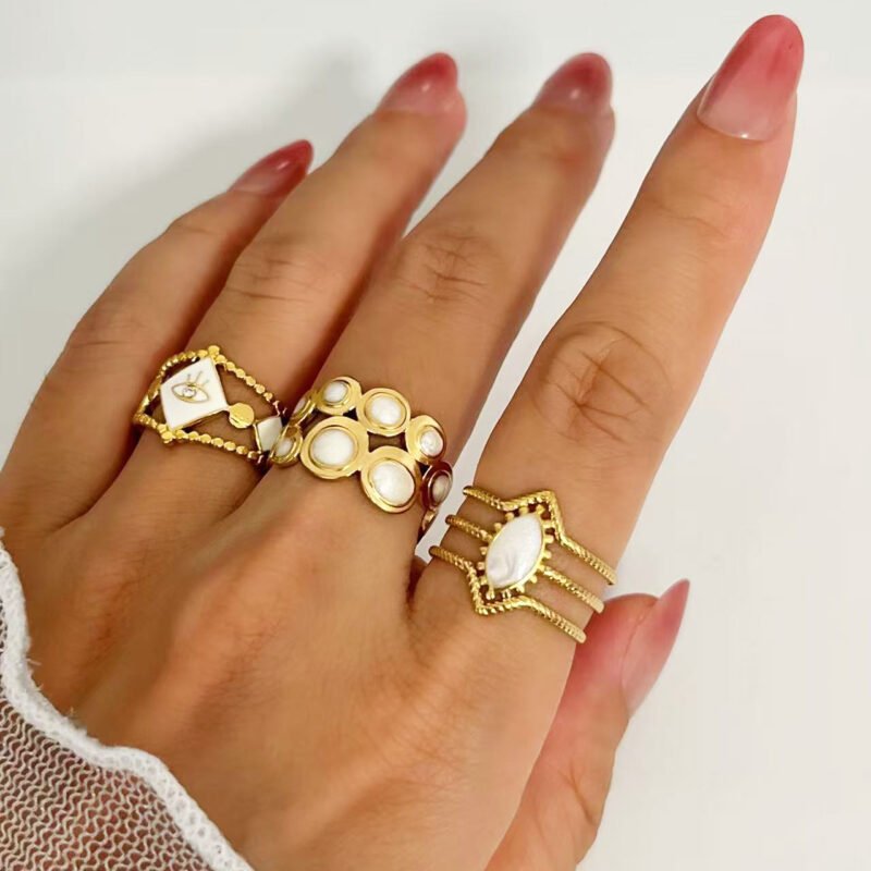 White Enamel Triple Band Ring