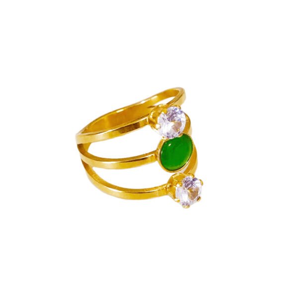 18K Gold CZ Jade Statement Triple Band Layered Ring