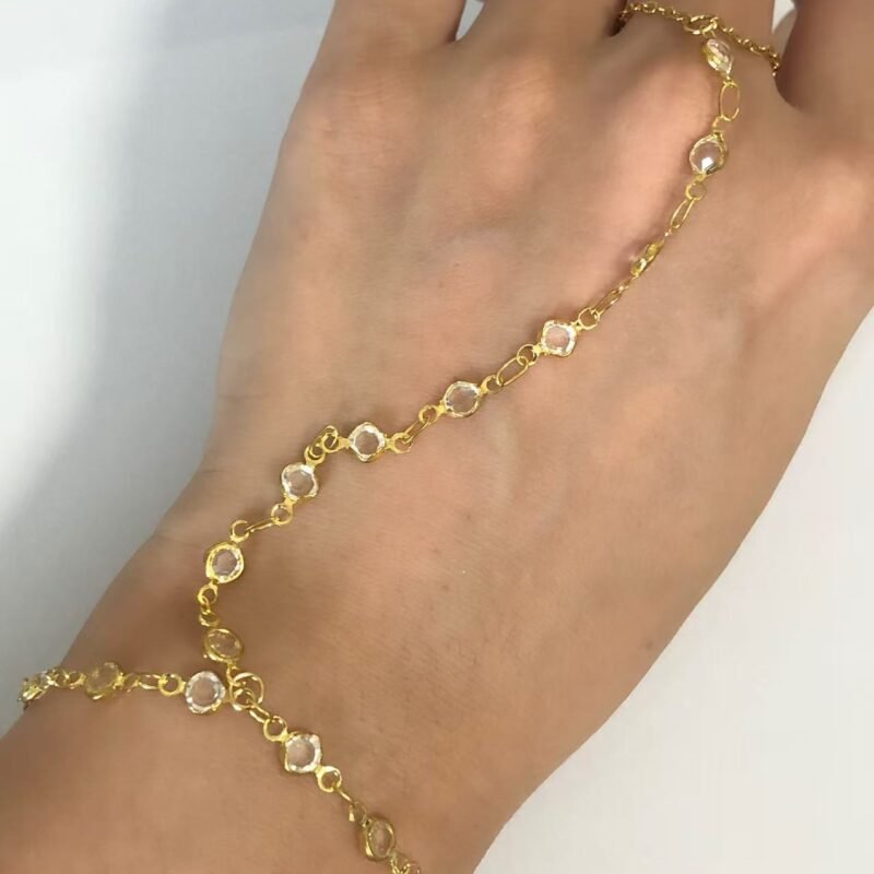 18K Gold Crystal Station Chain Bracelet