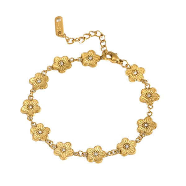 18K Gold Flower Chain Bracelet with Crystals