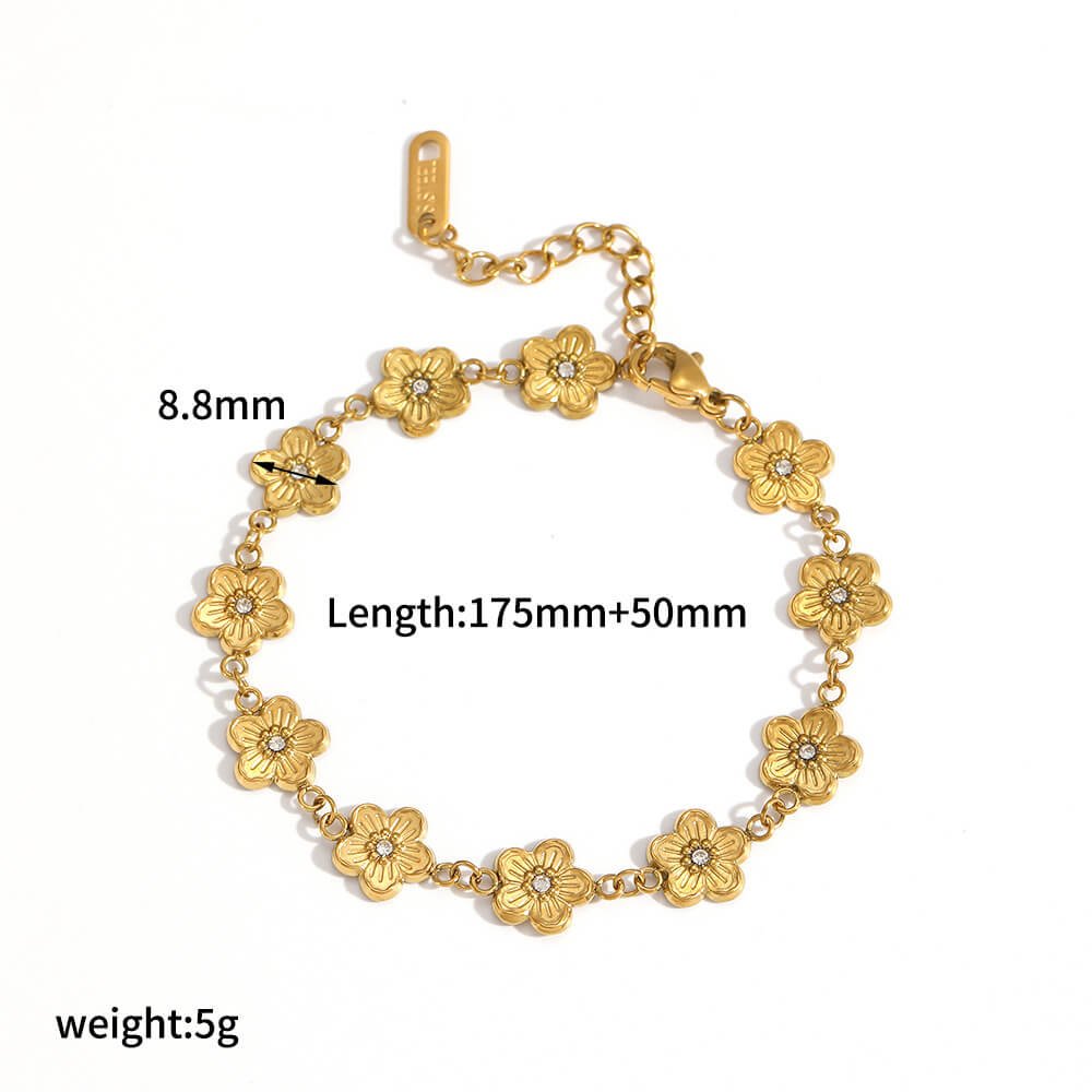 18K Gold Flower Chain Bracelet with Crystals - Image 4