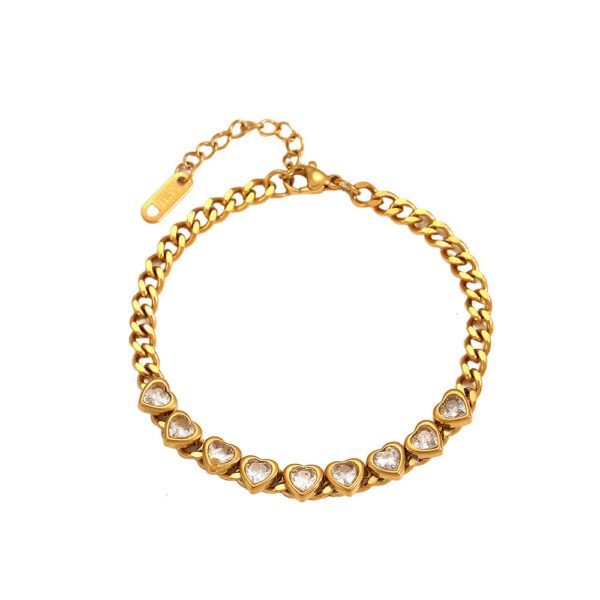 18K Gold Heart Crystal Cuban Chain Bracelet