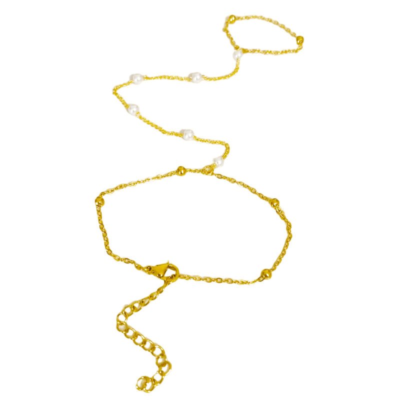 18K Gold Pearl Station Hand Chain Bracelet