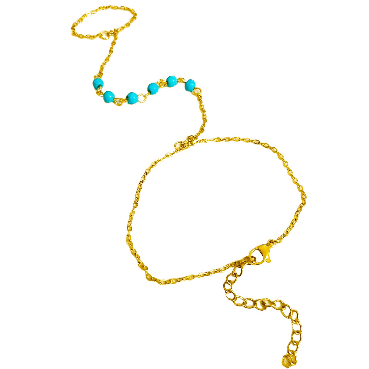 18K Gold Turquoise Station Hand Chain