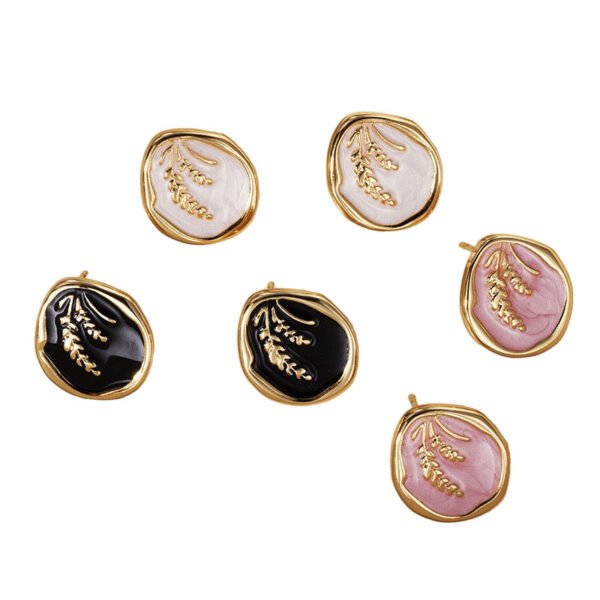 18K Gold Wheat Ear Enamel Stud Earrings