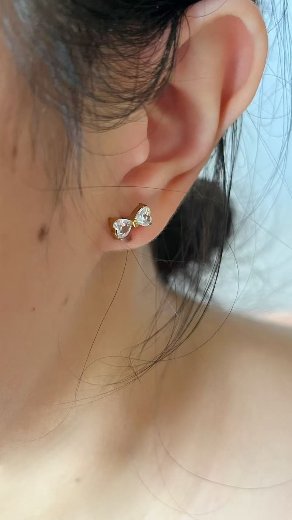 Dainty Bow CZ Stud Earrings - Image 3