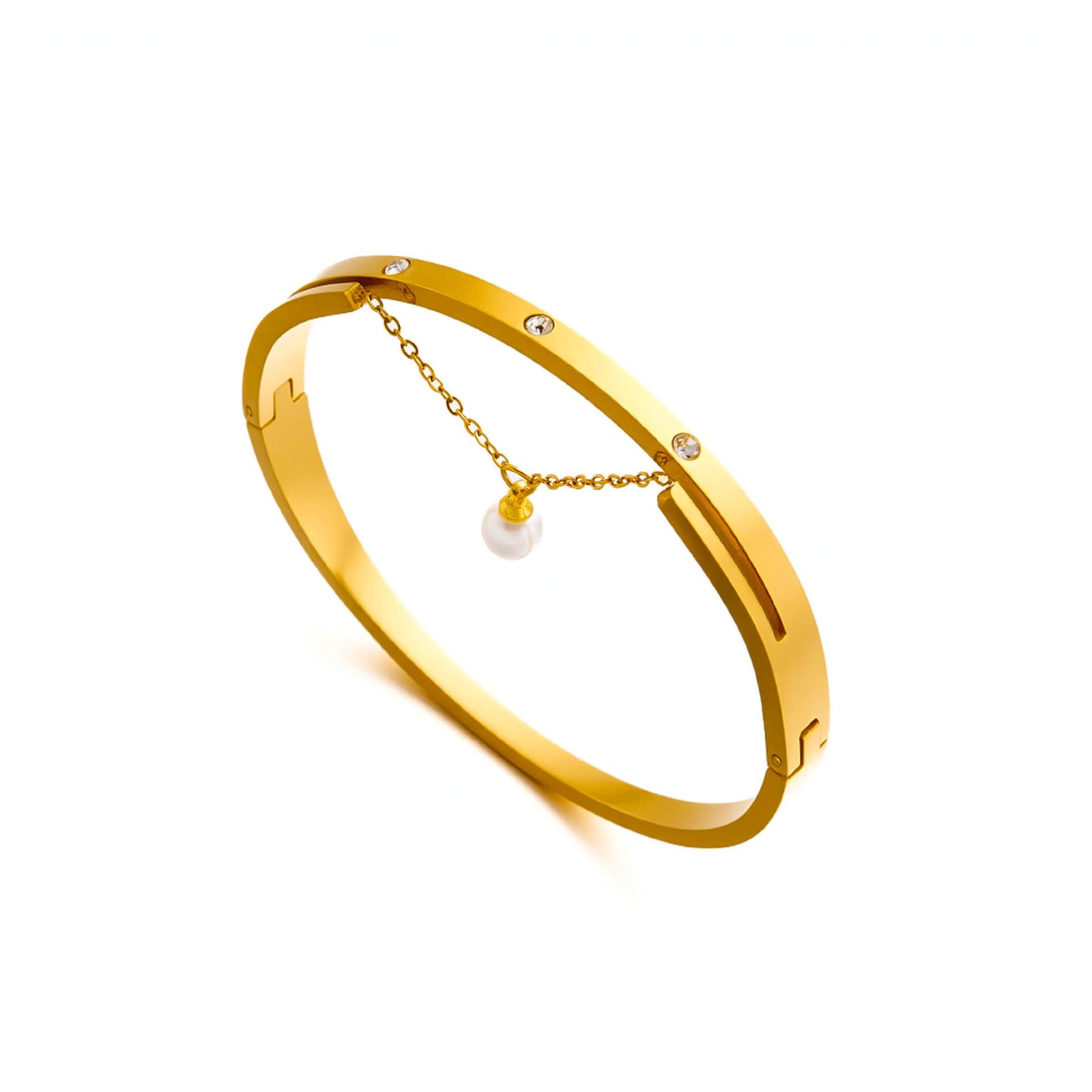 Dangling Pearl Crystal Bangle