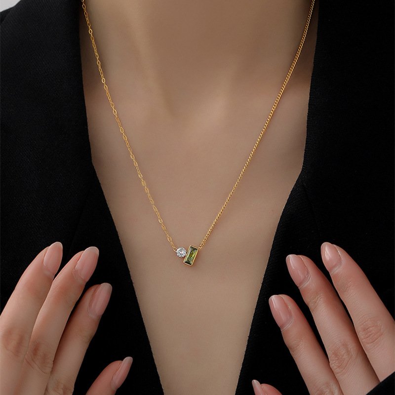 Emerald Clear Zircon Drop Necklace Gold - Image 3