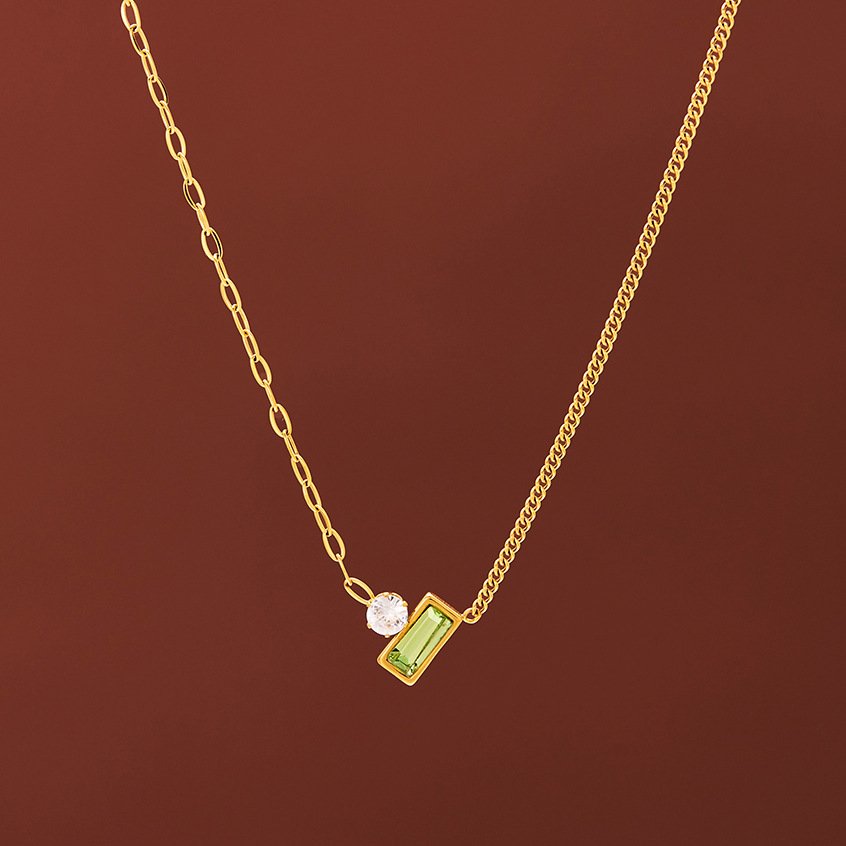 Emerald Clear Zircon Drop Necklace Gold - Image 4