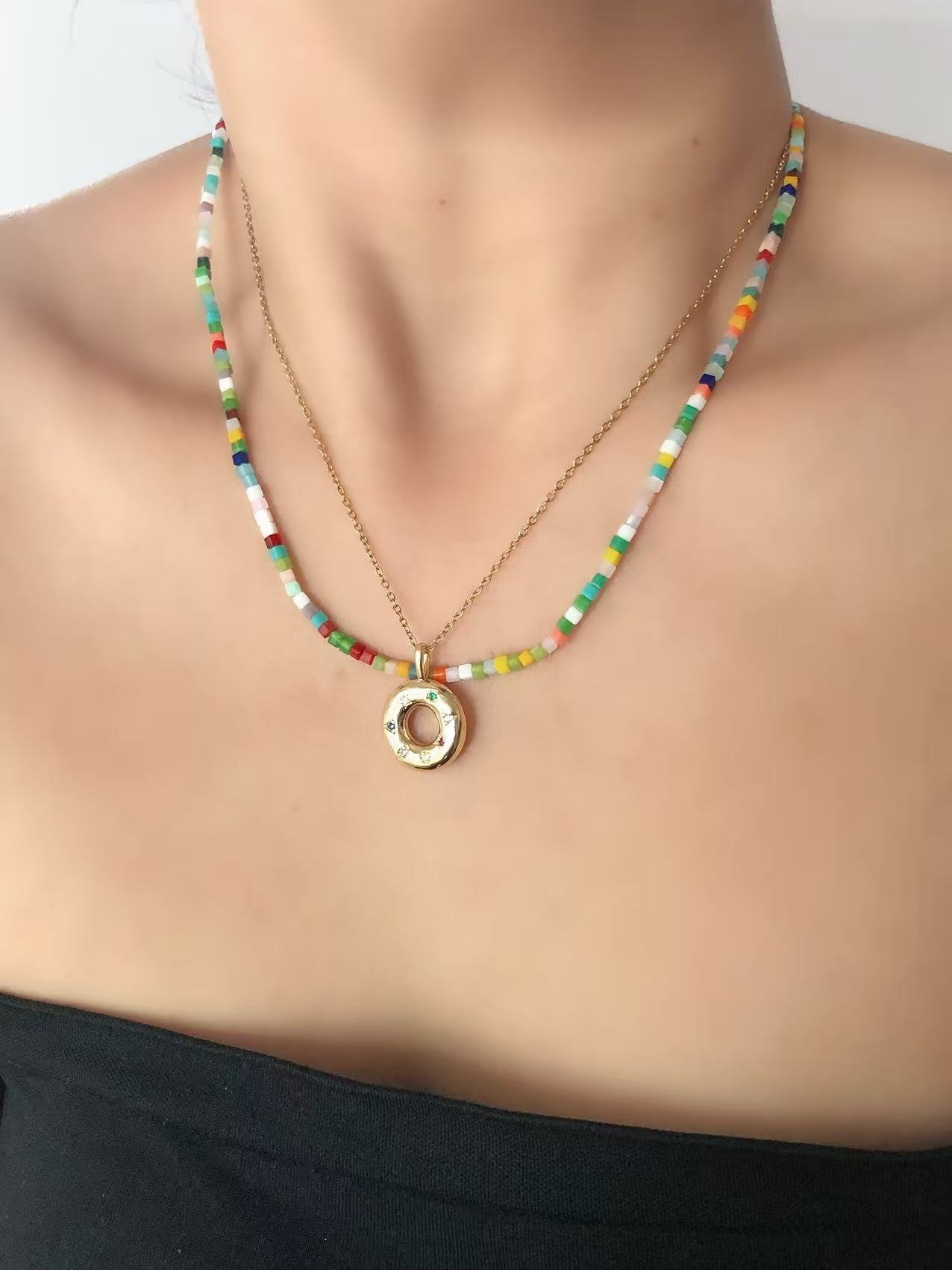 Galaxy Circle Pendant Layered Necklace - Image 2
