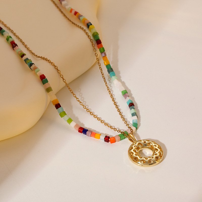 Galaxy Circle Pendant Layered Necklace - Image 4