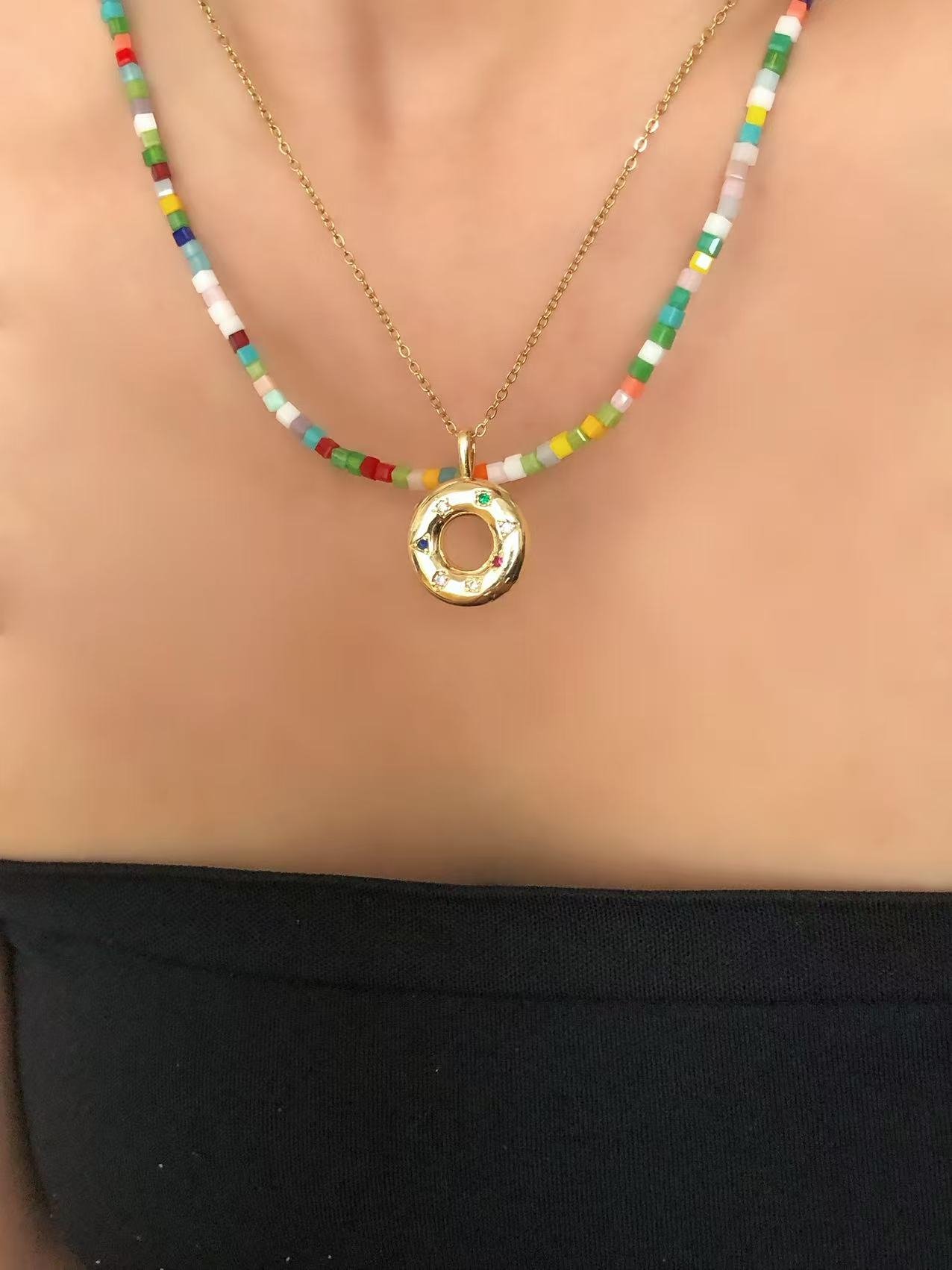 Galaxy Circle Pendant Layered Necklace - Image 3